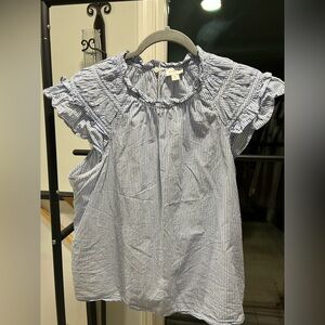 J. Crew Classic Blue and White Striped Ruffle Blouse